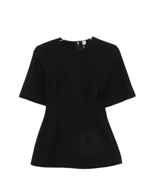 Totême Black Sculptural Short-Sleeve Scuba Top