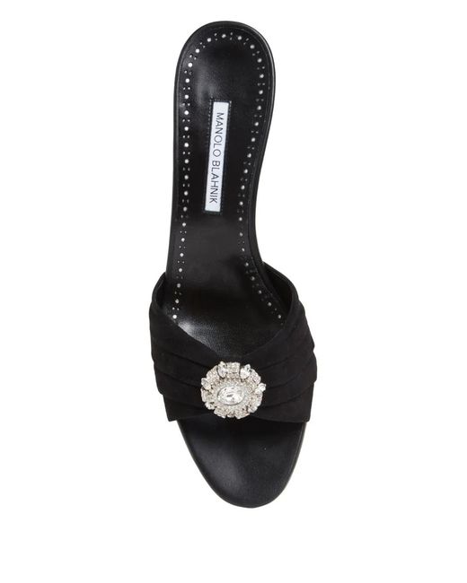 Manolo Blahnik Black Ansaklo Pleated-Detail Sandals