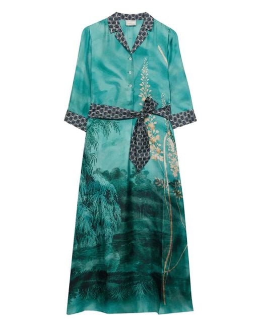 Pierre Louis Mascia Aloe Landscape-Print Belted Shirt Dress
