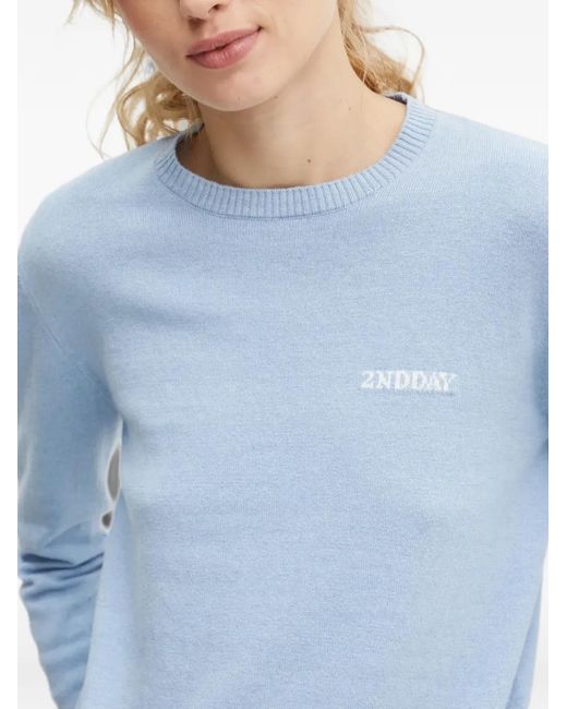2nd Day Blue Logo-Embroidered Crew-Neck Sweater