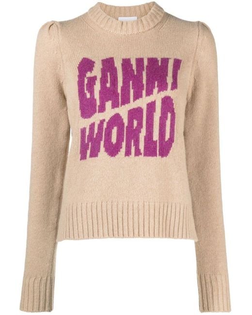 Ganni Wool World Intarsia Jumper in Pink Lyst
