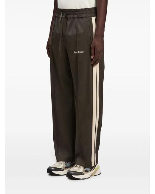 Palm Angels Green Logo-Embroidered Wool Track Pants for men