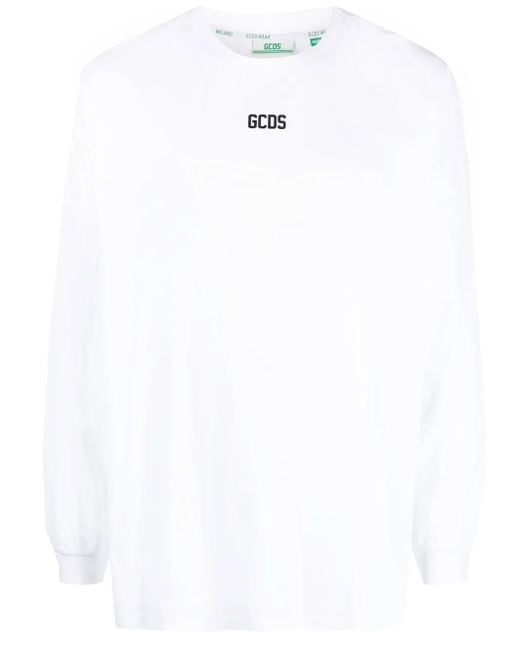Gcds White Logo-Print Long-Sleeved T-Shirt for men
