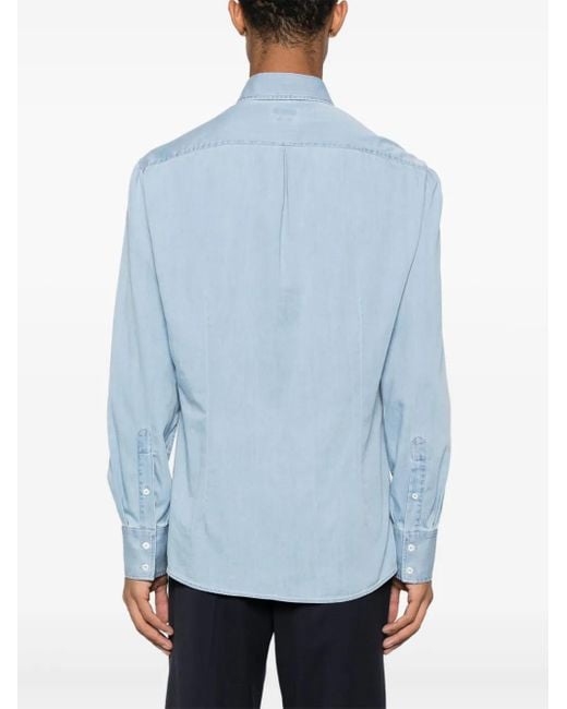 Brunello Cucinelli Blue Cotton Shirt With A French Collar for men