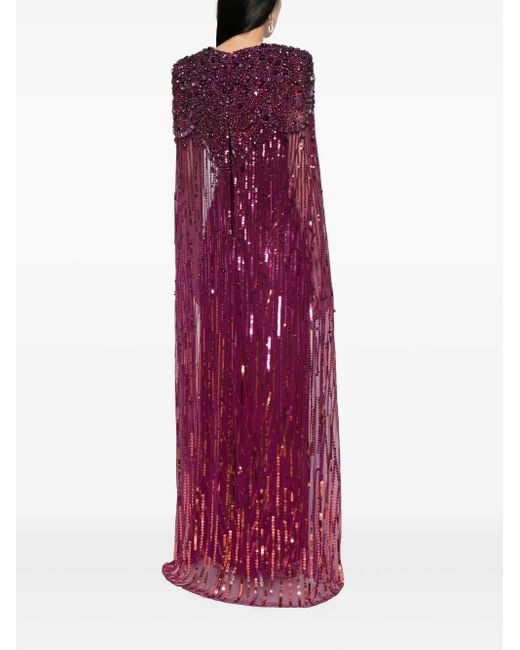 Robe Du Soir Effet Cape En Tulle À Sequins Et À Ornements Lotus Jenny Packham en coloris Purple