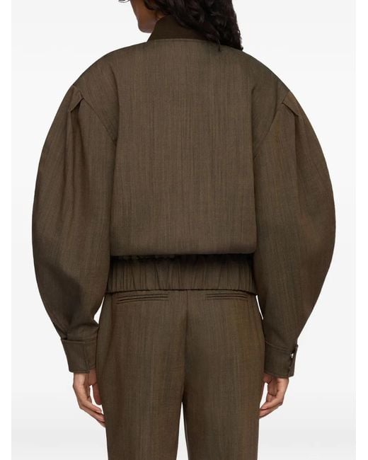 Ganni Brown Mélange-Effect Puff-Sleeve Bomber Jacket