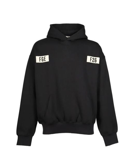 Essentials Black Logo-Patch Hoodie for men