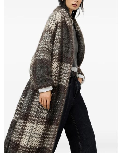 Brunello Cucinelli Brown Dazzling Tartan Double Knit Coat