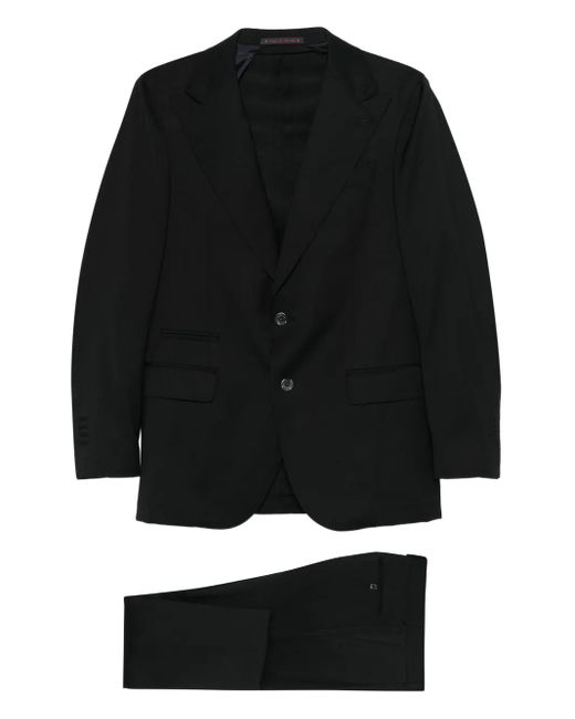 Bagnoli Sartoria Napoli Black Peak-Lapel Single-Breasted Suit for men