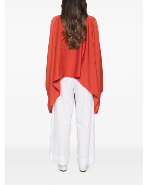 MOUTAKI Red Cape-Style Boat-Neck Blouse