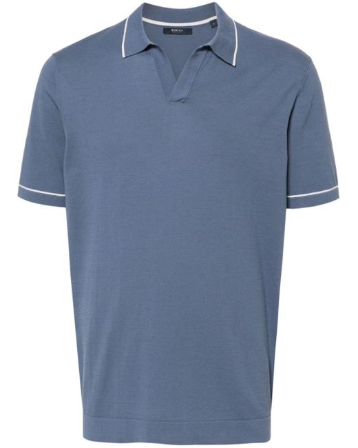 Boggi Blue Knitted Cotton Polo Shirt for men