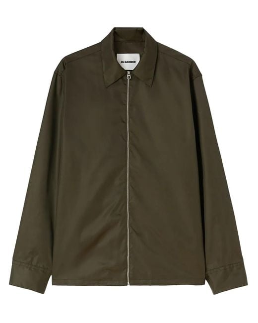 Jil Sander Green Zip-Up Shirt Jacket for men