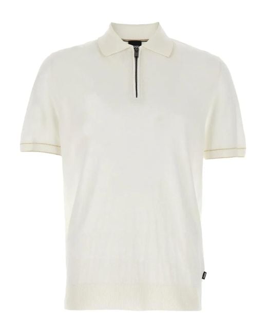 Boss White Jiovanotto Zip-Up Short-Sleeve Polo Shirt for men