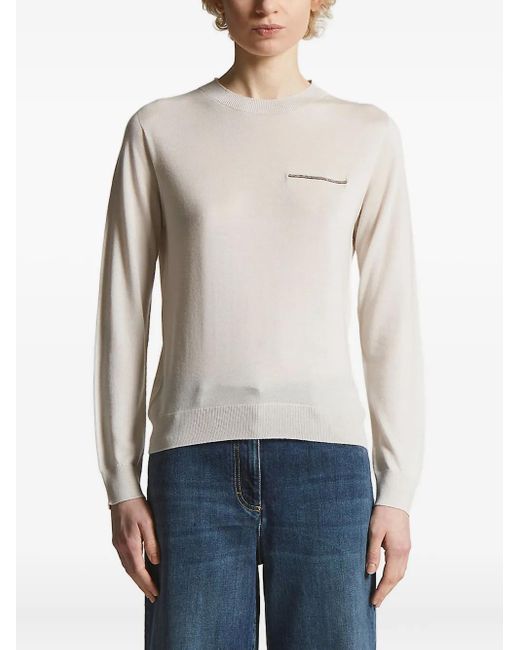 Peserico Blue Embellished Crew-Neck Sweater