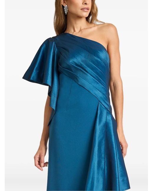 Tadashi Shoji Blue Asymmetric-Neck Ruffled Maxi Dress