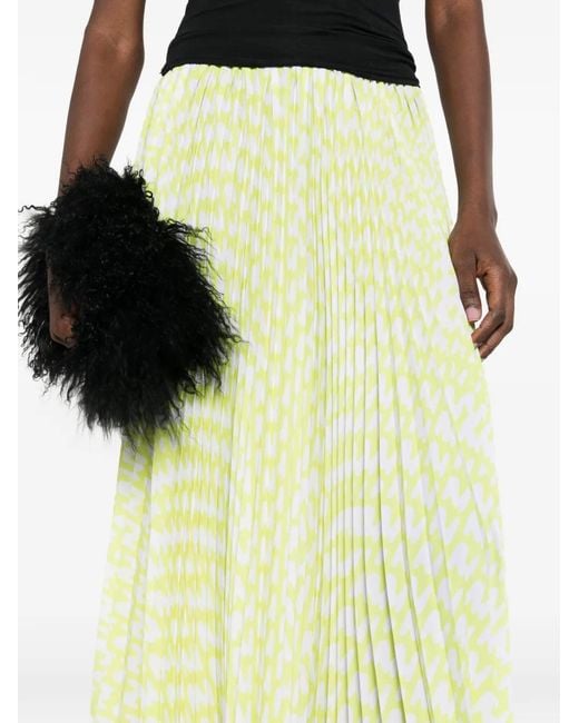 MSGM Yellow Pleated Patterned Skirt