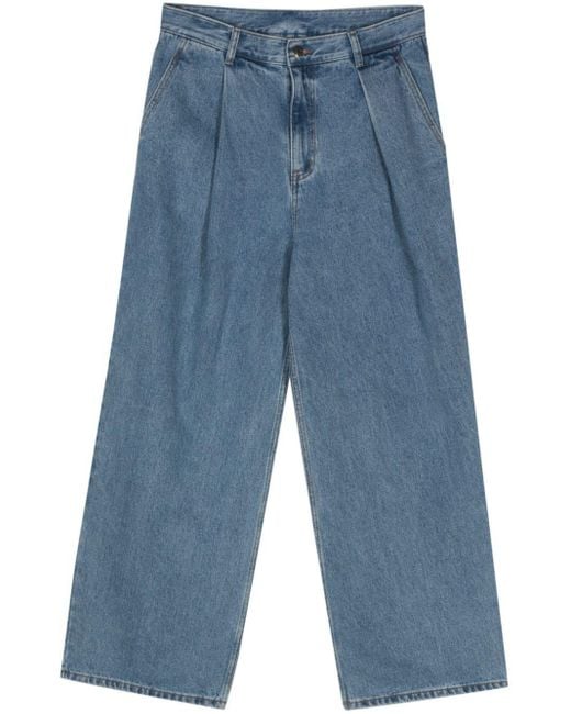 Adererror Blue Pleat-detail Wide-leg Jeans