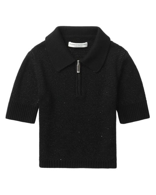 Alessandra Rich Black Sequinned Quarter-zip Knitted Top