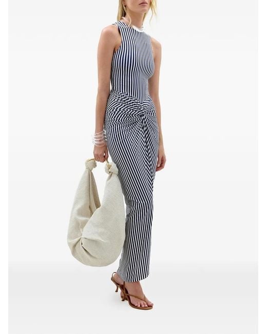 Silvia Tcherassi Blue Leni Knot-Detail Striped Maxi Dress