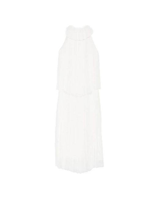 Fabiana Filippi White Pleated Layered Maxi Dress