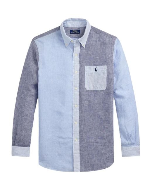 Polo Ralph Lauren Blue Colour-Blocked Button-Up Shirt for men