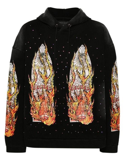 Who Decides War Black Flames Glass Hoodie for men
