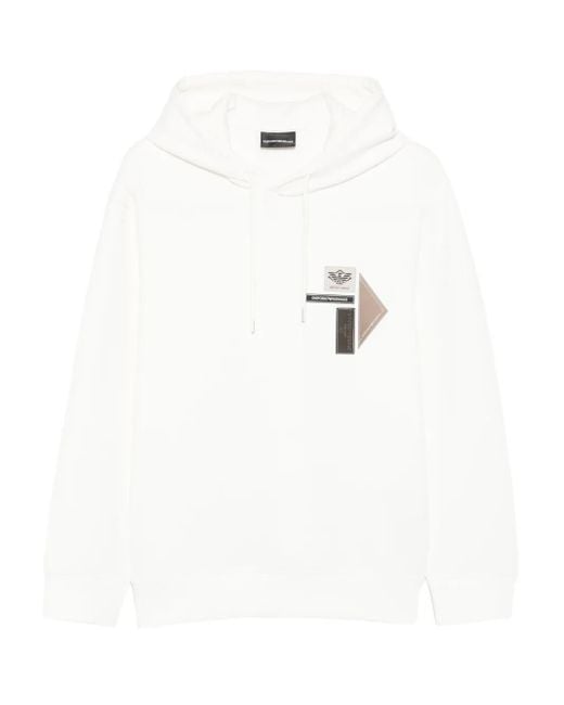 EMPORIO ARMANI ホワイト パーカー XL Emporio Armani Men's White Logo-Patch Hooded Sweater