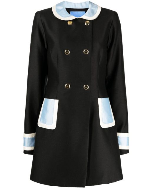 Macgraw Black Broadcast Colour-block Double-breasted Coat