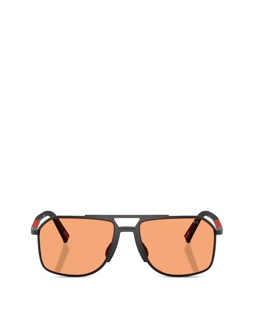 Prada Linea Rossa Black Rectangle-Frame Sunglasses for men