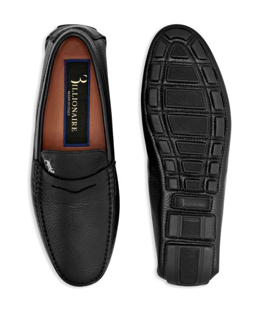 Billionaire Black Logo-plaque Leather Loafers for men