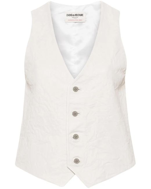 Zadig & Voltaire White Emilie Crinkled Leather Waistcoat