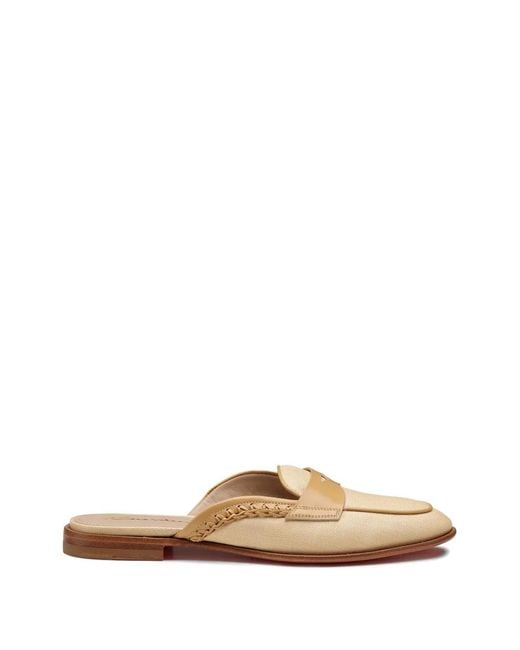 Santoni White Braided Leather-Trim Flat Mules