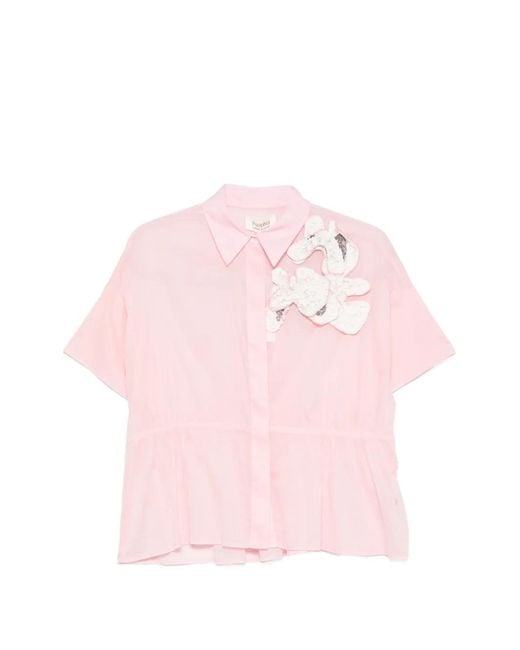 Psophia Pink Floral-Appliqué Shirt Set