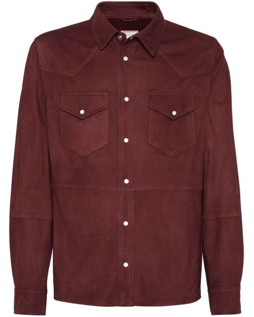 Brunello Cucinelli Red Long-sleeve Suede Shirt for men