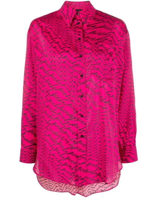 Pinko Pink Logo-Print Long-Sleeve Shirt
