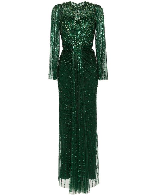Jenny Packham Green Anja Rhinestone-embellished Gown