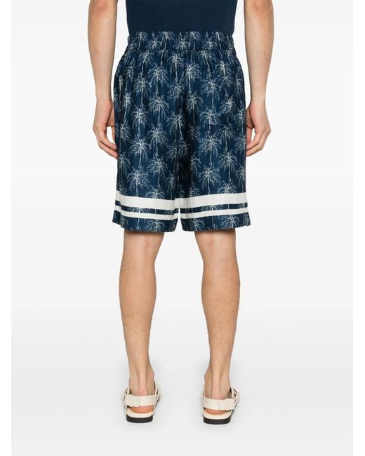 Laneus Blue Palm Tree-Print Shorts