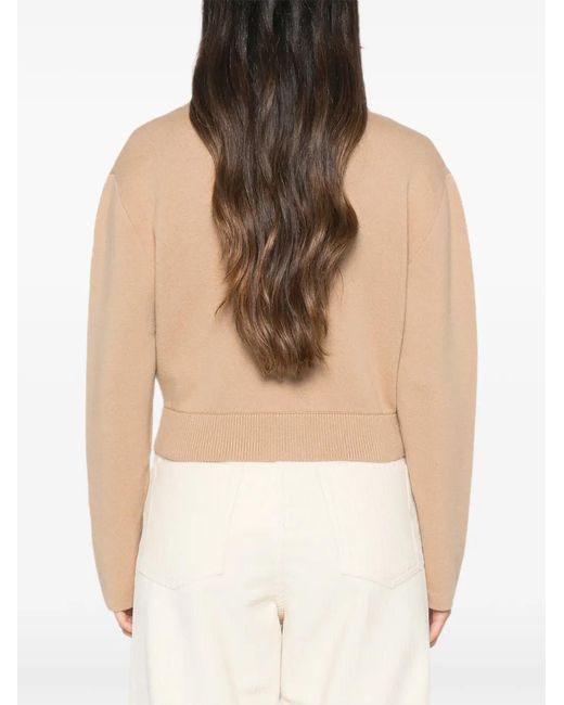 Allude Natural Zip-Up Ribbed-Trim Cardigan