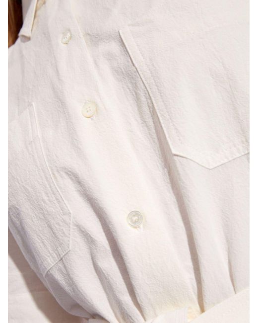 Maison Kitsuné White Belted Cotton Shirtdress