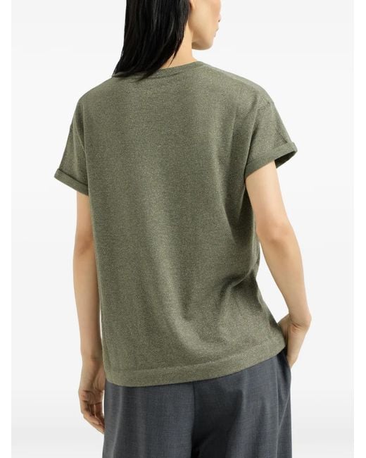 Brunello Cucinelli Green Sparkling Cashmere And Silk Lightweight Knit T-Shirt