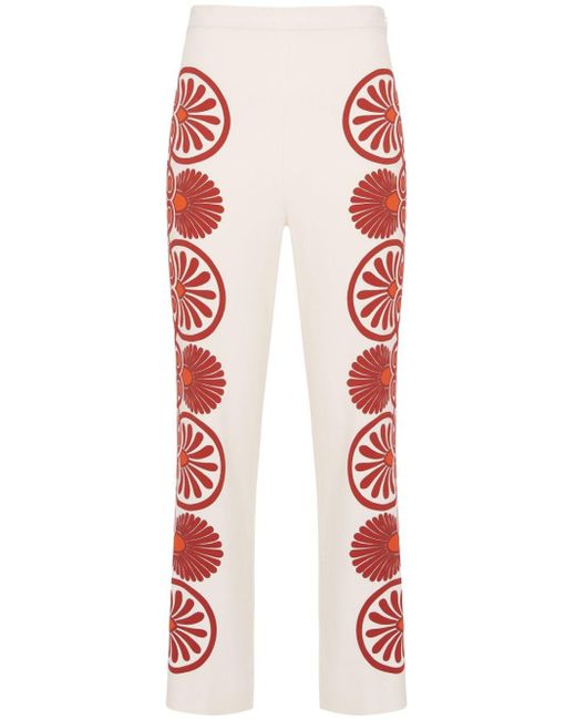 LaDoubleJ Red Medallion-print Cropped Trousers