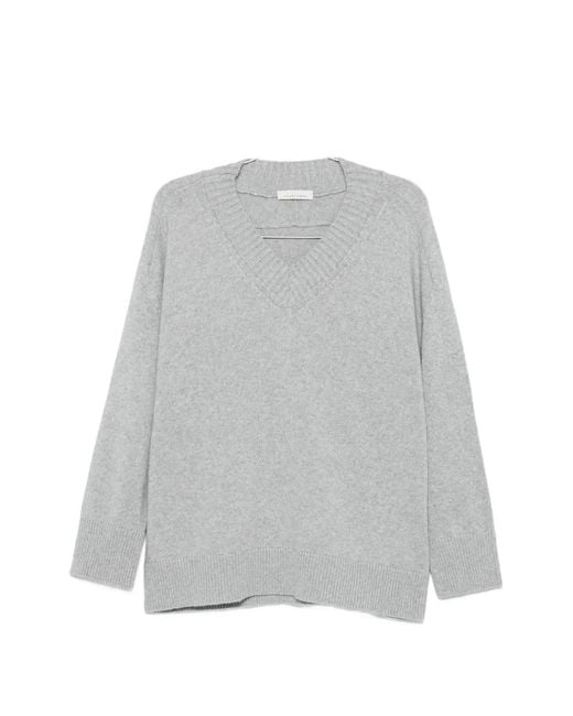 Liviana Conti Gray V-Neck Knitted Sweater