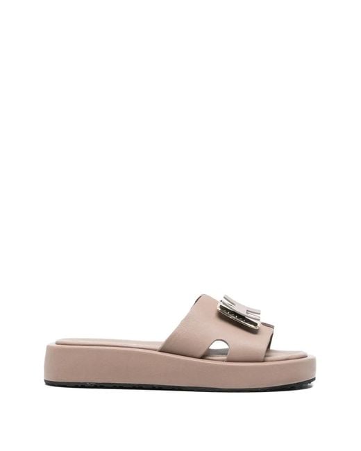 SERGIO MORETTI FIRENZE Pink Logo-Plaque Platform Sandals