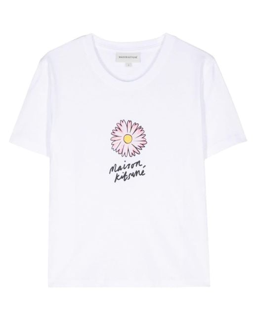 Maison Kitsuné White Floating Flower Cotton T-Shirt