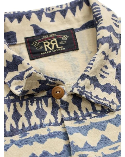 メンズ RRL マリンプリント ショートスリーブシャツ Gray