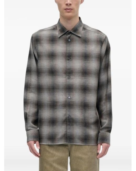 BERNER KUHL Gray Volume Check-Print Shirt for men