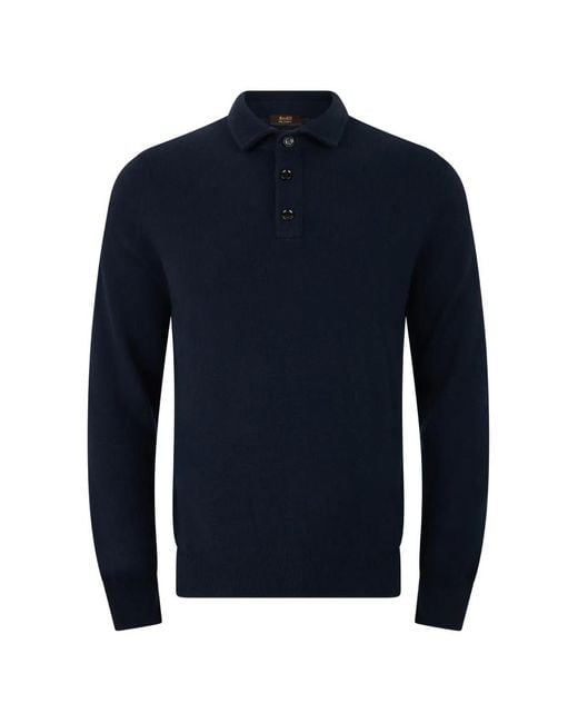 Moorer Blue Button-Placket Collar Sweater for men