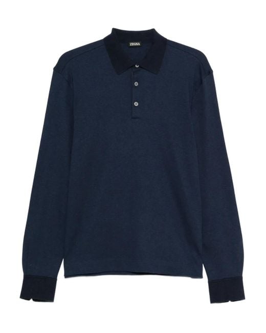 Zegna Langärmeliges Poloshirt in Blue für Herren