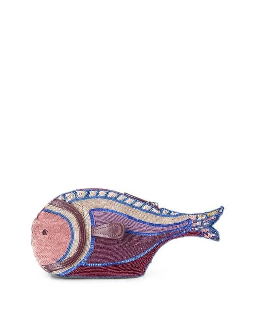 Staud Purple Pesce Bead-Embellished Clutch Bag