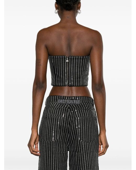ROTATE BIRGER CHRISTENSEN Black Sequinned Striped Cropped Top